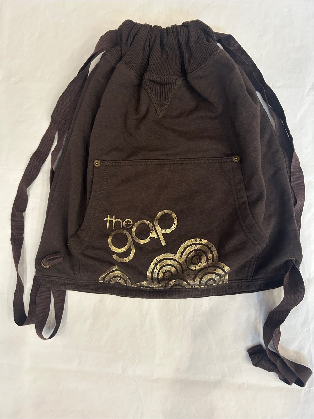 GAP Brown Drawstring Backpack with Gold Logo